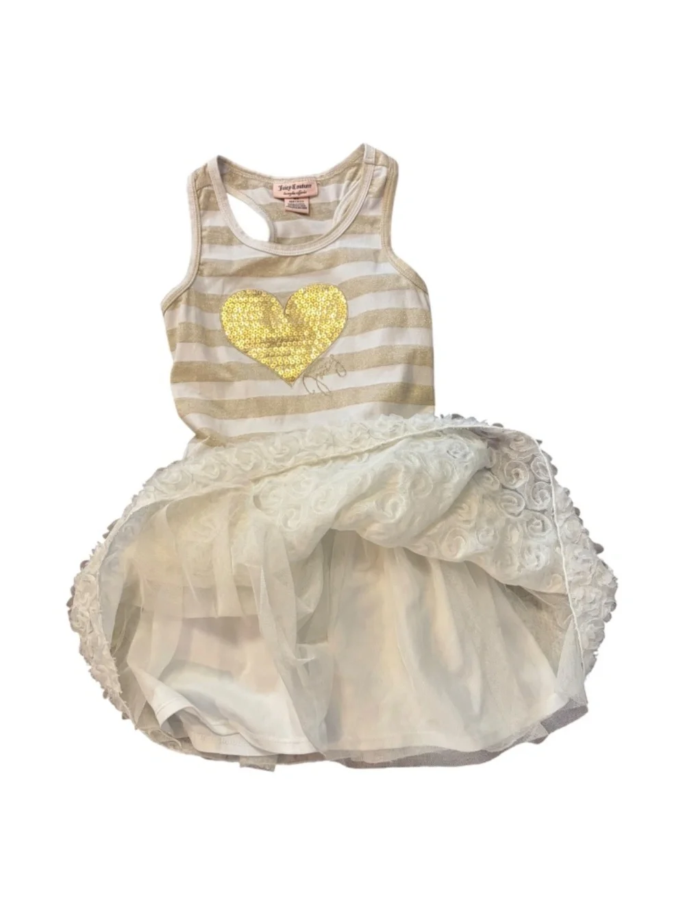 Juicy Couture Girls 6X Gold Sequin Heart Rosette Tutu Party Dress